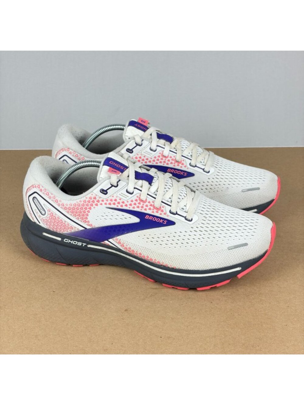 Brooks Ghost 14 Athletic Running Shoes Womens 10 White Purple Pink Breathable - Picture 3 of 10